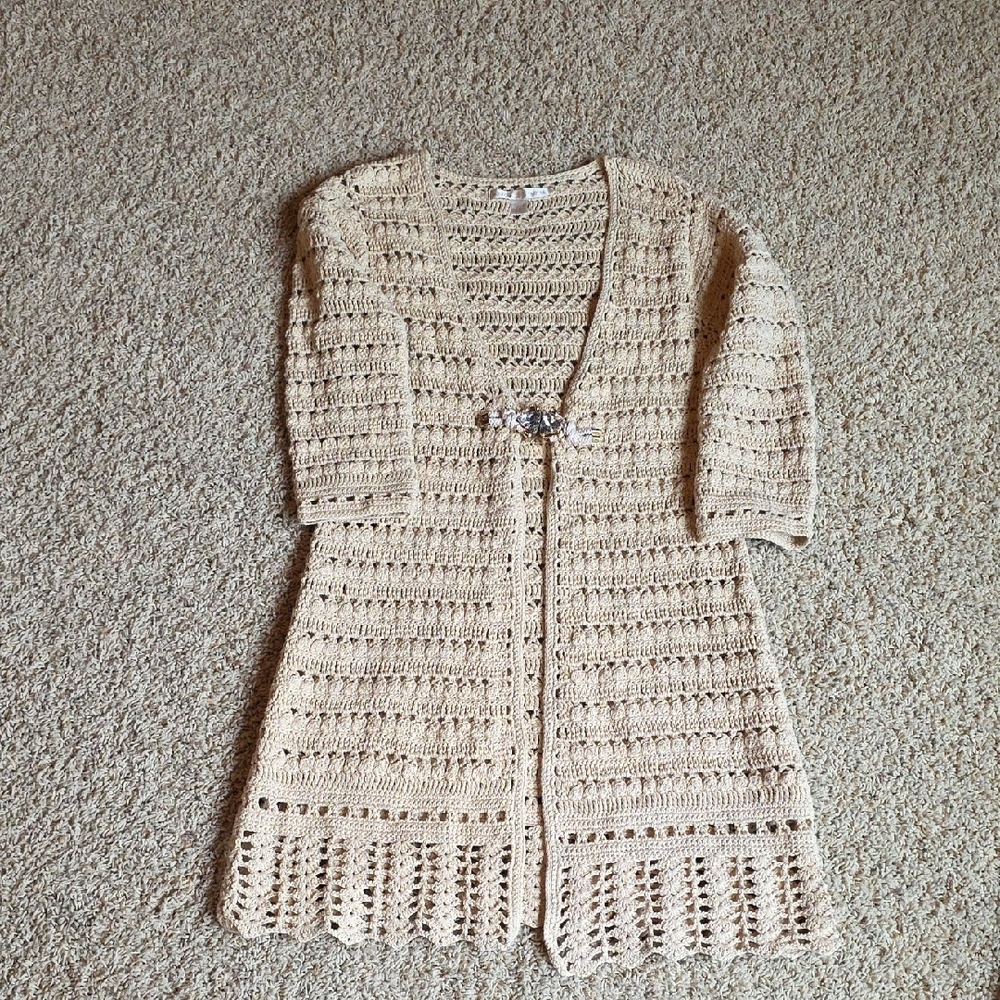 Boston Proper Tan Open-Knit Cardigan